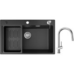 Cecipa evier 1 bac en quartz et r�sine 70x45cm evier de cuisine avec panier de vidange et distributeur ...