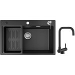 Cecipa - evier 1 bac en quartz et r�sine 70x45cm evier de cuisine avec panier de vidange et distributeur ...