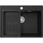 Cecipa - evier cuisine 1 bac 60 x 45 cm, evier noir en granit avec panie de vidange, lavabo cuisine pour ...