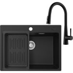 Cecipa - evier cuisine 1 bac 60 x 45 cm avec robinet cuisine douchette, evier noir en granit avec panie ...