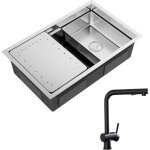 Cecipa vier cuisine 1 bac 704421cm vier  encastrer inox bross avec egouttoir et vasque + robinet ...