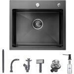 Cecipa - evier cuisine 1 bac vier inox 1 cuve avec siphon et trop - plein vier de cuisine 504518. ...