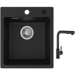 Cecipa - evier quartz noir 40x45cm evier de cuisine en granit evier � encastrer 1 vasque + noir mitigeur ...