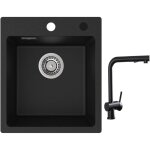 Cecipa - evier quartz noir 40x45cm evier de cuisine en granit evier � encastrer 1 vasque + robinets cuisine ...