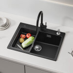 Cecipa max �vier en granit 60 x 45 cm, � poser, avec distributeur de savon et �gouttoir �vier de cuisine ...