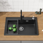 Cecipa max �vier en granit 70 x 45 cm, � poser, avec distributeur de savon et �gouttoir �vier de cuisine ...