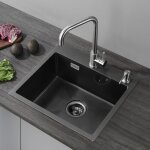 Cecipa anthracite evier cuisine 1 bac vier inox 1 cuve avec siphon et trop - plein vier de cuisine ...
