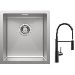 Cecipa - vier 1 bac 40 x 44 cm �vier inox �vier de cuisine bross� + mitigeur de cuisine � ressort avec ...