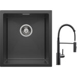 Cecipa - vier 1 bac 40x44cm noir �vier de cuisine �vier inox + mitigeur de cuisine � ressort avec douchette ...