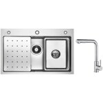 Cecipa - vier 1 bac 70�45cm avec egouttoir, vasque et distributeur de savon + mitigeur cuisine bross� ...