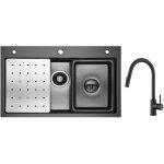 Cecipa - vier 1 bac 70�45cm avec egouttoir, vasque et distributeur de savon + mitigeur de cuisine avec ...