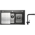 Cecipa - vier 1 bac 70�45cm avec egouttoir, vasque et distributeur de savon + robinet cuisine avec douchette ...