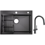 Cecipa - vier 1 bac inox avec panier de drainage - vier de cuisine noir 604518 cm + mitigeur de cuisine ...