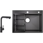 Cecipa - vier 1 bac inox avec panier de drainage - vier de cuisine noir 604518 cm + mitigeur de cuisine ...