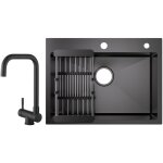 Cecipa - vier 1 bac inox avec panier de drainage - vier de cuisine noir 604518 cm + cuisine rabattable ...