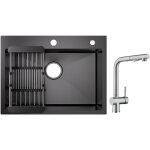 Cecipa - vier 1 bac inox avec panier de drainage - vier de cuisine noir 604518 cm + robinet cuisine ...
