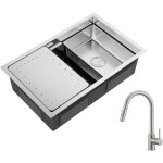 Cecipa - vier cuisine 1 bac 704421cm vier  encastrer inox bross avec egouttoir et vasque + mitigeur ...