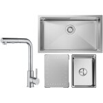 Cecipa - vier cuisine 1 bac 704421cm vier  encastrer inox bross avec egouttoir et vasque + mitigeur ...