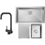 Cecipa - vier cuisine 1 bac 704421cm vier  encastrer inox bross avec egouttoir et vasque + mitigeur ...