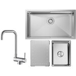 Cecipa - vier cuisine 1 bac 704421cm vier inox bross avec egouttoir et vasque + robinet cuisine rabattable ...