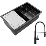 Cecipa - vier cuisine 1 bac 70�44cm avec egouttoir et vasque �vier � encastrer inox noir + mitigeur de ...