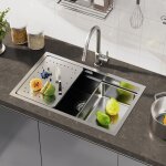 Cecipa - vier de cuisine 1 bac 70x44x21cm, vier avec egouttoir et vasque, vier  encastrer en acier ...