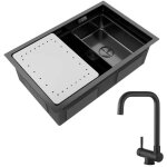 Cecipa - vier cuisine 1 bac noir avec egouttoir et vasque �vier � encastrer 70�44�21cm + mitigeur cuisine ...