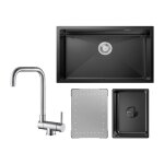 Vier cuisine 1 bac noir avec egouttoir et vasque vier  encastrer 704421cm + robinet cuisine rabattable ...