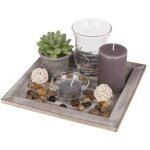 Centre de table homania - candles & garden - bougeoirs en c�ramique - blanc, violet et vert