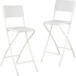 Chaise de bar pliante, lot de 2, avec dossier , tabouret pliable bastian, 115 x 44 x 63 cm, blanche - ...