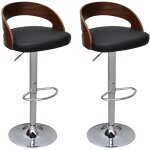 Chaise de bar bois noyer et simili cuir noir karmi - lot de 2 Chaise de bar bois noyer et simili cuir noir karmi - lot de 2