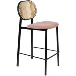 Zuiver - chaise de bar h65 cm en tissu rose et rotin - spike