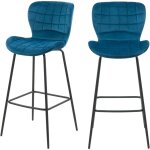Rendez - vous d�co - lot de 2 chaises de bar 75 cm en velours bleu - mazzia