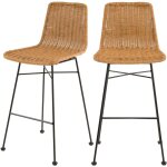 Rendez - vous dco - lot de 2 chaises de bar mi - hauteur 63 cm en rsine tresse marron - mandya