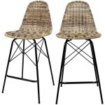Rendez - vous d�co - lot de 2 chaises de bar 63 cm en r�sine tress� marron - tiptur