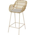 Rendez - vous dco - chaise de bar en rotin, coussin en tissu et pieds en mtal beige 71 cm - chilo