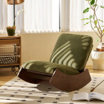 Chaise � bascule confortable, cadre bois massif, rembourr�e, pour lecture et d�tente, vert