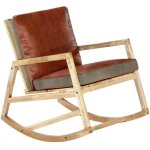 Chaise � bascule marron cuir v�ritable et manguier massif vidaxl