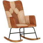 Chaise  bascule marron cuir vritable et toile vidaxl