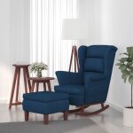 Vidaxl - chaise � bascule avec pieds en bois et tabouret bleu velours