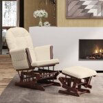 Chaise  bascule avec repose - pied fauteuil berant - chaise de salon blanc crme tissu bv355006 - bonnevie ...
