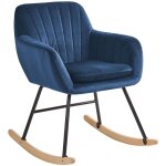 Chaise  bascule type rocking chair en velours bleu fonc pour coin de lecture ou salon au design scandinave ...