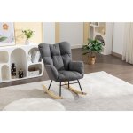 Rocking chair, chaise � bascule, si�ge rembourr� pour salon et chambre � coucher, lin, gris