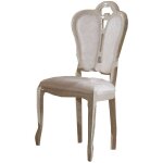 Chaise bois laqu� beige et assise tissu beige clair lesly