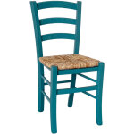 Chaise en bois vénitien turquoise avec assise en paille de riz Chaise en bois vénitien turquoise avec assise en paille de riz
