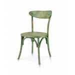 Chaise vintage en bois vieilli vert ? non empilable ? hauteur 85 cm ? largeur 42 cm ? hauteur assise ...