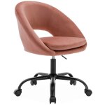 Chaise de bureau ronde � roulettes en velours vieux rose. pam. l 59 x p 60 x h 79 / 89cm.