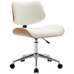 Sweeek - chaise de bureau � roulettes d�cor bois courb� placage effet ch�ne et simili cuir blanc