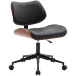 Sweeek - chaise de bureau � roulettes d�cor bois courb� placage effet noyer et simili cuir noir