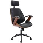 Chaise de bureau � roulettes d�cor bois courb� placage effet noyer et simili cuir noir
